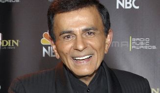 FILE - In this Oct. 27, 2003, file photo, Casey Kasem poses for photographers after receiving the Radio Icon award during The 2003 Radio Music Awards at the Aladdin Resort and Casino in Las Vegas. Family members of radio personality Casey Kasem have settled a lawsuit against his widow that alleged her neglect and physical abuse led to his death in 2014. The two sides filed a joint request to have the case and a counter-suit, part of a legal battle over the late life and death of the longtime “American Top 40&amp;quot; host, dismissed in Los Angeles Superior Court on Monday. (AP Photo/Eric Jamison, File)