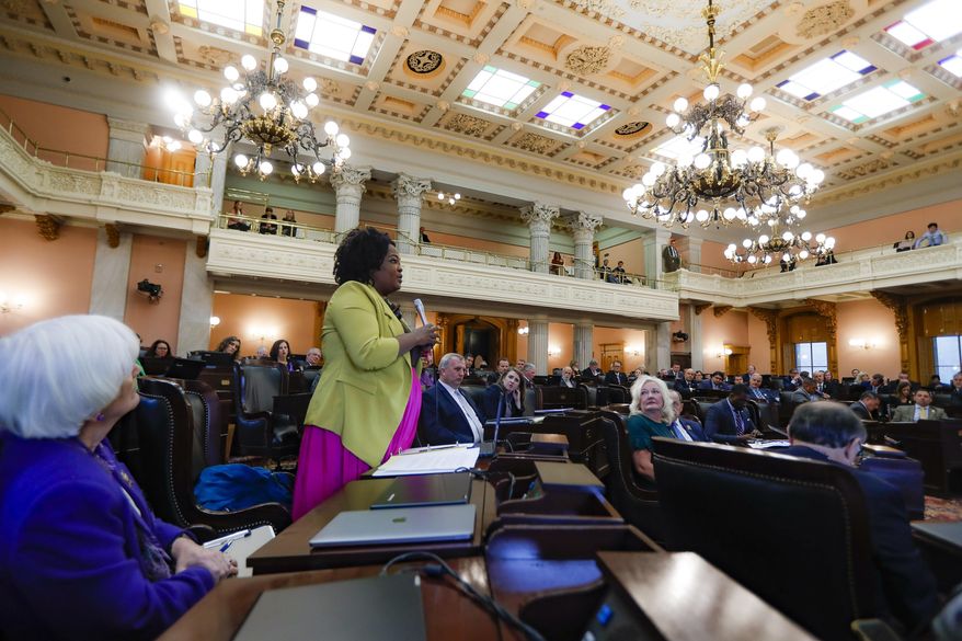 In this Oct. 30, 2019, photo, Ohio State Representative Stephanie Howse (D), of District 11, speaks during a legislative session at the Ohio Statehouse, in Columbus. “All of our babies, all of our women, all of our men, people who lose their lives, everybody is worthy of being acknowledged,” said Howse, who publicly objected to the Legislature’s differing treatment of Reagan Tokes and Alianna DeFreeze last year. (AP Photo/John Minchillo)