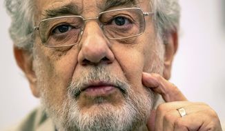 FILE - In this July 12, 2019, file photo, opera singer Placido Domingo speaks during a news conference about his upcoming show &amp;quot;Giovanna d&#39;Arco&amp;quot; in Madrid, Spain. Two opera singers who have accused Domingo of sexual misconduct reacted angrily to his claims in recent interviews that he never behaved improperly and always acted gallantly and like a gentleman with women. Angela Turner Wilson and Patricia Wulf issued a statement Tuesday, Dec. 3, 2019, saying they found Domingo&#39;s comments and his &amp;quot;continued failure to take responsibility for wrongdoing&amp;quot; to be disappointing and deeply disturbing. (AP Photo/Bernat Armangue, File)