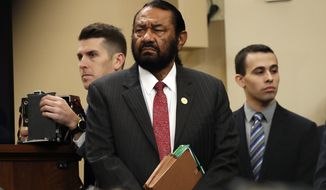 Rep. Al Green, D-Texas, arrives to listen at the hearing before the House Judiciary Committee on the constitutional grounds for the impeachment of President Donald Trump, Wednesday, Dec. 4, 2019, on Capitol Hill in Washington. (AP Photo/Jacquelyn Martin) ** FILE **