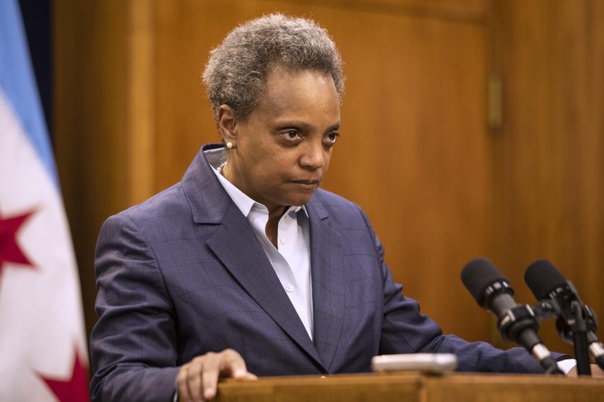 Mayor Lori Lightfoot announces the firing Monday, Dec. 2, 2019 of Chicago Police Supt. Eddie Johnson. (Ashlee Rezin Garcia/Chicago Sun-Times via AP)