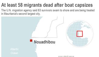 Map shows location of Mauritanian city where survivors of a capsized boat are being treated. (Associated Press)