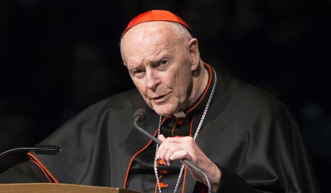 In this March 4, 2015, file photo, then-Cardinal Theodore McCarrick speaks during a memorial service in South Bend, Ind. (Robert Franklin/South Bend Tribune via AP, Pool, File)  **FILE**