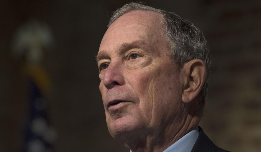 Democratic presidential candidate and former New York City Mayor Michael Bloomberg participates in a roundtable on criminal justice reform led by Jackson, Miss., Mayor Chokwe Antar Lumumba at Smith Robertson Museum, Tuesday, Dec. 2, 2019, in Jackson, Miss. (Sarah Warnock/The Clarion-Ledger via AP)