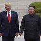 President Donald Trump meets with North Korean leader Kim Jong Un at the North Korean side of the border at the village of Panmunjom in Demilitarized Zone in June 30, 2019. (AP file Photo/Susan Walsh, File)
