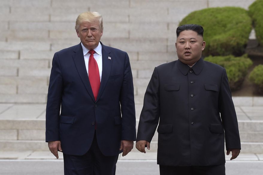 President Donald Trump meets with North Korean leader Kim Jong Un at the North Korean side of the border at the village of Panmunjom in Demilitarized Zone in June 30, 2019. (AP file Photo/Susan Walsh, File)