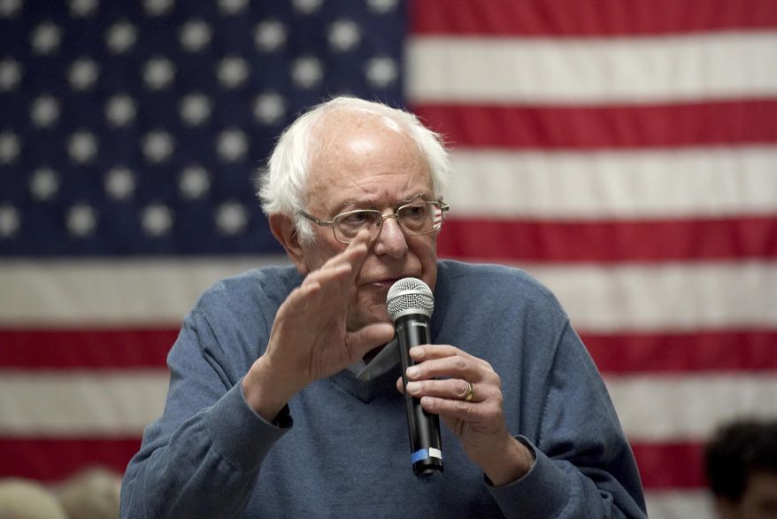 FILE - In this Nov. 24, 2019 file photo, Democratic presidential candidate Sen. Bernie Sanders, I-Vt., speaks during a campaign stop in Hillsboro, N.H. Social media users began circulating the claim on Twitter and Facebook on Sunday, Dec. 1, to make it appear as though Sanders was winding down his campaign in South Carolina. Sanders is not closing his campaign offices in South Carolina. In fact, Sanders has nine offices in the state and the campaign is expanding locations, Sarah Ford, a campaign spokeswoman for the Vermont senator, told The Associated Press in an email.(AP Photo/Mary Schwalm)