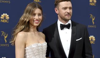 FILE - In this Sept. 17, 2018 file photo Jessica Biel, left, and Justin Timberlake arrive at the 70th Primetime Emmy Awards in Los Angeles. Timberlake has publicly apologized to his actress-wife Jessie Biel weeks after he was seen holding hands with the co-star of his upcoming movie. The pop star and actor wrote on Instagram, Wednesday, Dec. 4, 2019, that he prefers to &amp;quot;stay away from gossip as much as I can, but for my family I feel it is important to address recent rumors that are hurting the people I love.&amp;quot; (Photo by Jordan Strauss/Invision/AP, File)