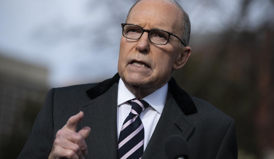 White House chief economic adviser Larry Kudlow talks with reporters outside the White House, Friday, Dec. 6, 2019, in Washington. (AP Photo/ Evan Vucci)