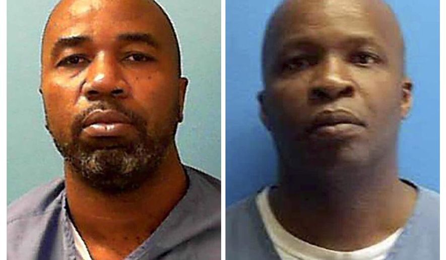 These undated photo made available by the Florida Department of Corrections, show Ronnie Hill, left, and Lamar Alexander, two robbery suspects who were killed in a shootout with police, Thursday, Dec. 4, 2019, after they stole a UPS driver’s truck and led police on a chase that ended in gunfire at a busy South Florida intersection. UPS driver Frank Ordonez and another motorist who was waiting at a busy intersection were also killed. ( Florida Department of Corrections via AP)