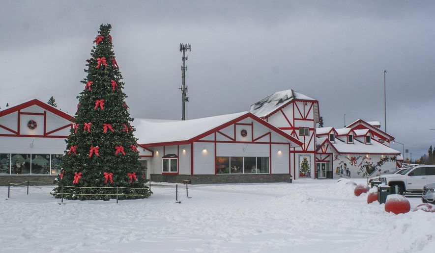 This Nov. 22, 2019 photo, shows the renovated Santa Claus House in North Pole, Alaska. The house now has double the amount of retail space and more displays and attractions for visitors. (Alistair Gardner/Fairbanks Daily News-Miner via AP)