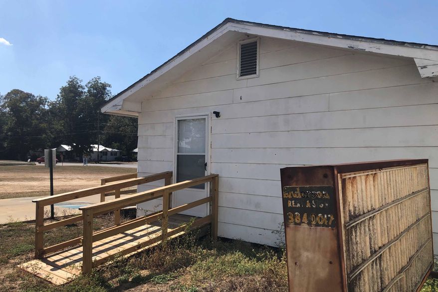 In this Sept. 25, 2019 photo, shows the polling site in Hazlehurst, GA.,that was closed by county election officials in 2017. The site reopened two years later after concerned voters and civil rights organizations protested. (AP Photo/Benjamin Nadler)
