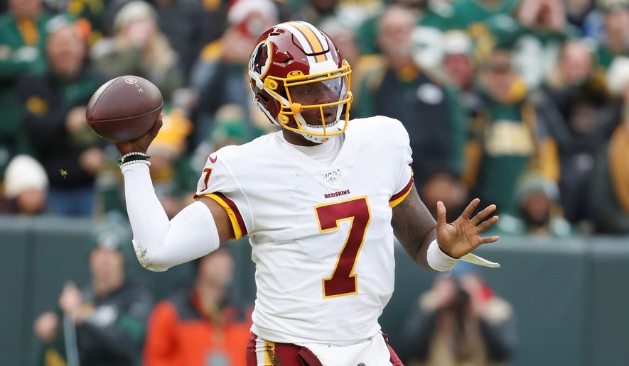 &quot;I couldn&#39;t move too much,&quot; Redskins quarterback Dwayne Haskins said of playing in Sunday&#39;s loss with the ankle injury. &quot;There were times it felt like I could&#39;ve broken out of the pocket and made a guy miss. But I just kind of sat there.&quot; (Associated Press) ** FILE **