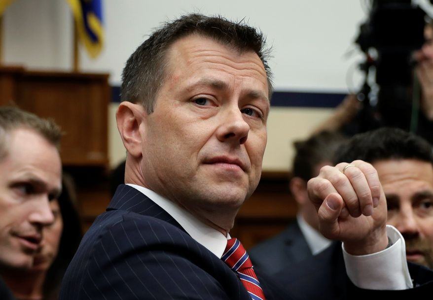 In this July 12, 2018, file photo, FBI Deputy Assistant Director Peter Strzok is seated to testify before the House Committees on the Judiciary and Oversight and Government Reform during a hearing on &quot;Oversight of FBI and DOJ Actions Surrounding the 2016 Election,&quot; on Capitol Hill in Washington. (AP Photo/Evan Vucci) ** FILE **