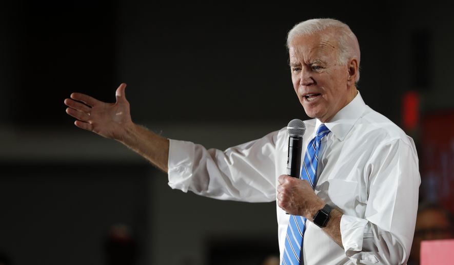 Democratic presidential candidate and former Vice President Joe Biden responds to a question during town hall meeting at the Culinary Union, Local 226, headquarters in Las Vegas Wednesday, Dec. 11, 2019.  (Steve Marcus/Las Vegas Sun via AP)
