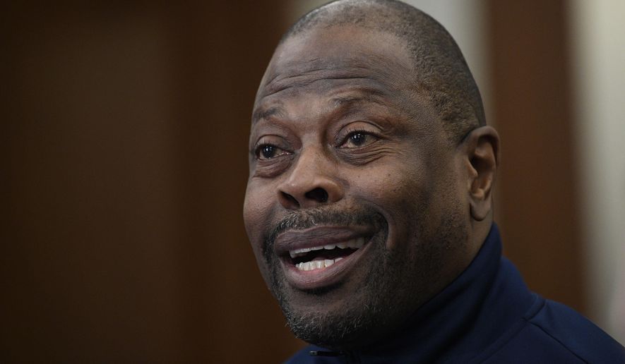 Georgetown head coach Patrick Ewing speaks during an NCAA college basketball media availability, Wednesday, Dec. 11, 2019, in Washington.  It was hard not to do a double-take when Georgetown basketball coach Patrick Ewing replied to a question Wednesday about whether his full roster will be available for the team&#39;s next game, against Syracuse, by saying, &amp;quot;As of now, yes.&amp;quot; That&#39;ll be the Hoyas&#39; first home contest since legal matters involving players came to light. (AP Photo/Nick Wass) ** FILE **