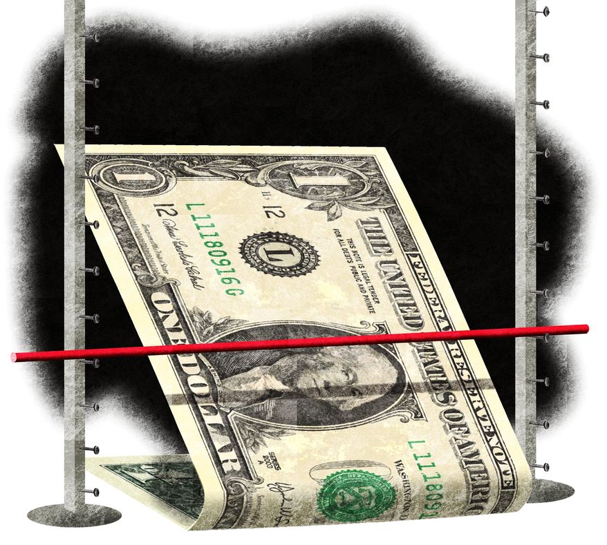 Illustration on lowering interest rates by Alexander Hunter/The Washington Times