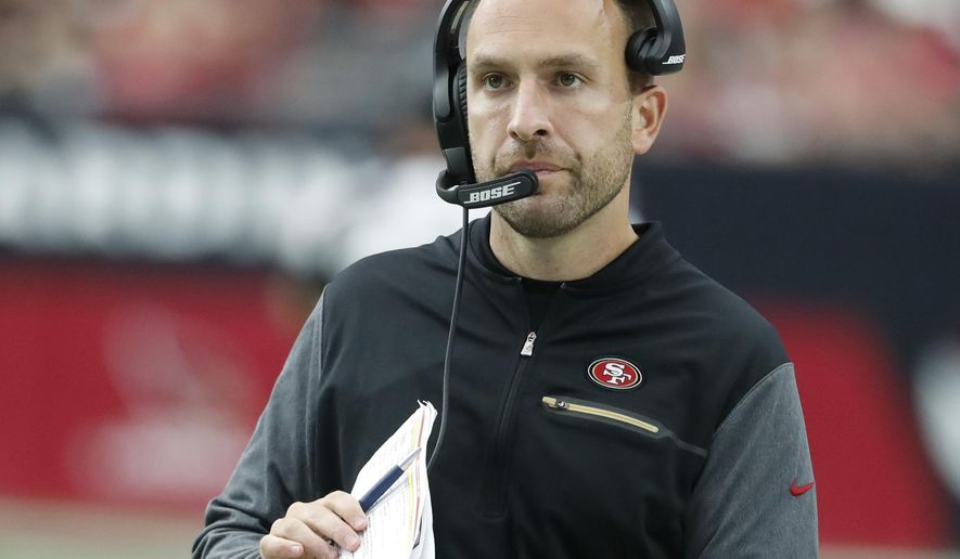 FILE - This Oct. 1, 2017 file photo shows San Francisco 49ers Jeff Hafley during an NFL football game against the Arizona Cardinals in Glendale, Ariz. Hafley is the new Boston College football coach. “Jeff’s shown throughout his coaching career he is a tremendous leader with high integrity and a gift for teaching," BC athletic director Martin Jarmond said in a statement Saturday, Dec. 14, 2019. (AP Photo/Rick Scuteri)