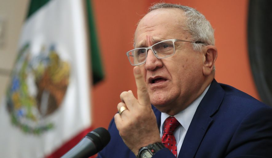 Mexico Undersecretary for North America in Mexico&#39;s Ministry of Foreign Affair&#39;s Jesus Seade speaks during a news conference at the Mexican Embassy in Washington, Thursday, April 4, 2019. (AP Photo/Manuel Balce Ceneta)