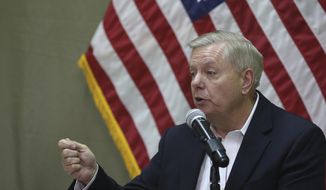 U.S. Senator Lindsey Graham speaks during a press conference at the Resolute Support headquarters in Kabul, Afghanistan, Monday, Dec. 16, 2019, in this file photo. (AP Photo/Rahmat Gul) **FILE**