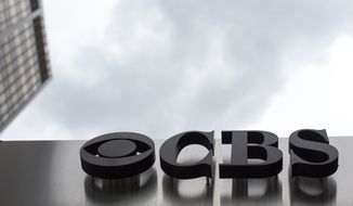FILE - This May 10, 2017, file photo shows the CBS logo at their broadcast center in New York. CBS Corp. reports earnings Thursday, Aug. 8, 2019. (AP Photo/Mary Altaffer, File)