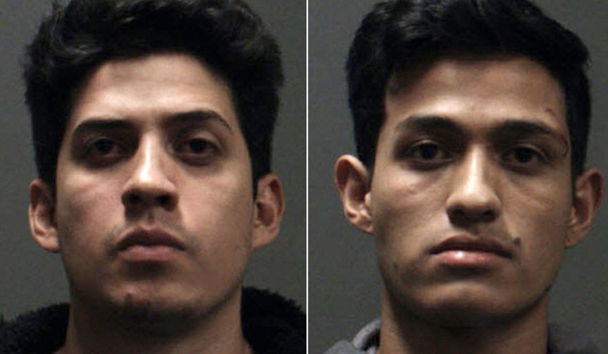 This undated booking photo provided by the Chino Police Department shows two brothers, Rony Castaneda Ramirez, left, and Josue Castaneda Ramirez who were arrested after allegedly fatally beating a man Sunday, Dec. 15, 2019 at the reception of his wedding in Chino, Calif. The Southern California man was fatally beaten after his weekend wedding and the two brothers who crashed the reception were arrested, authorities said. (Chino Police Department via AP)