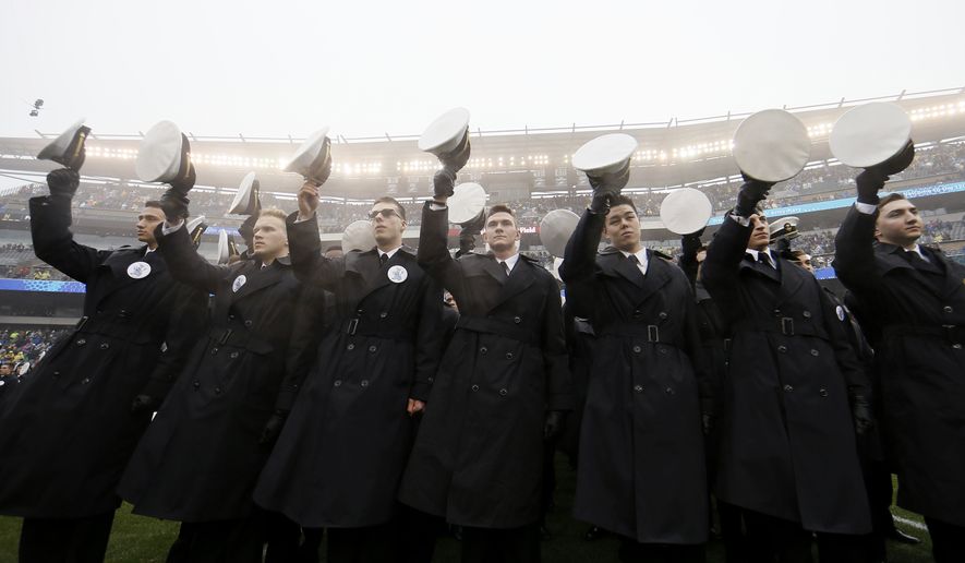 Navy midshipmen parade before an NCAA college football game against Army, Saturday, Dec. 14, 2019, in Philadelphia. (AP Photo/Matt Slocum) **FILE**