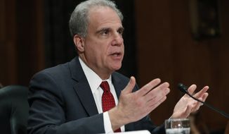 Department of Justice Inspector General Michael E. Horowitz testifies at a Senate committee on FISA investigation hearing, Wednesday, Dec. 18, 2019, on Capitol Hill in Washington. (AP Photo/Jacquelyn Martin) ** FILE **