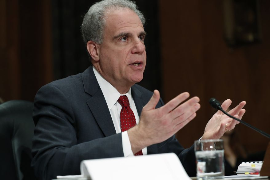 Department of Justice Inspector General Michael E. Horowitz testifies at a Senate committee on FISA investigation hearing, Wednesday, Dec. 18, 2019, on Capitol Hill in Washington. (AP Photo/Jacquelyn Martin) ** FILE **