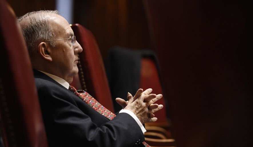 Democratic Senate President Pro Tempore Martin Looney listens to fellow senators during special session at the State Capitol in Hartford, Conn., Wednesday, Dec. 18, 2019. (AP Photo/Jessica Hill)