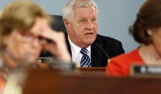 FILE - In this Feb. 27, 2019 file photo, House Agriculture Committee Chairman Rep. Collin Peterson, D-Minn., asks a question on Capitol Hill in Washington. The 2020 election poses a dilemma for conservative Republican voters like Minnesota farmer Jeff Ampe. He likes his incumbent Democratic congressman, Chairman Peterson. He also likes Peterson&#x27;s leading GOP challenger, former Lt. Gov. Michelle Fischbach. The 75-year-old Peterson says he won&#x27;t decide until January or February whether he&#x27;ll seek a 16th term, and Fischbach still must secure the Republican nomination.(AP Photo/Jacquelyn Martin File)