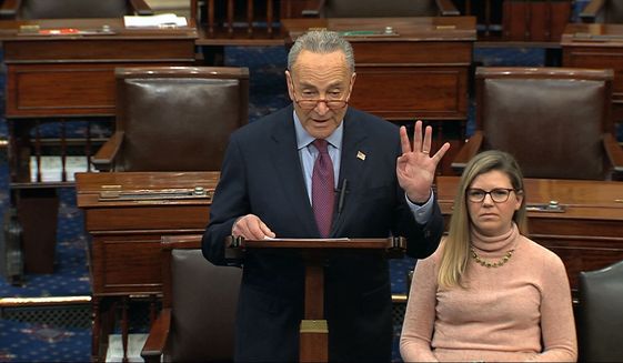 Senate Minority Chuck Schumer of N.Y., speaks on the Senate floor, Thursday, Dec. 19, 2019 at the Capitol in Washington. (Senate TV via AP)
