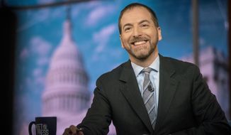 In this Nov. 17, 2019, file photo released by NBC, moderator Chuck Todd appears on &amp;quot;Meet the Press&amp;quot; in Washington. (William B. Plowman/NBC via AP) **FILE **