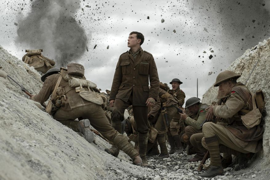Number 15: 1917 |
This image released by Universal Pictures shows George MacKay, center, in a scene from the 2019 film  &amp;quot;1917,&amp;quot; directed by Sam Mendes. (François Duhamel/Universal Pictures via AP)