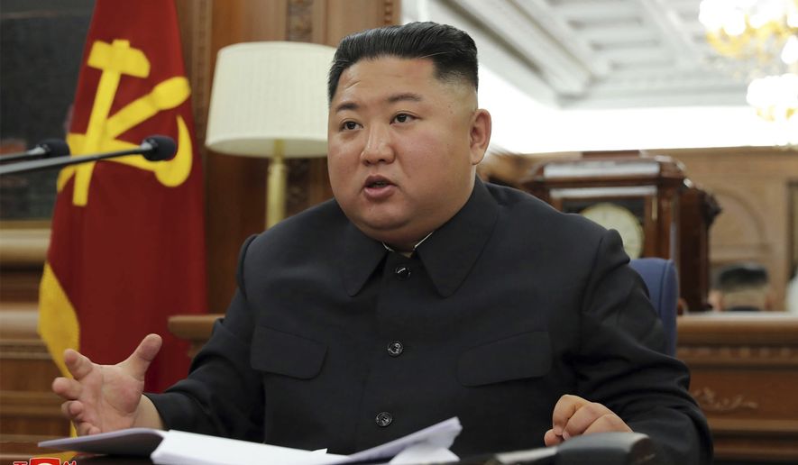 In this photo provided Sunday, Dec. 22, 2019, by the North Korean government, North Korean leader Kim Jong Un speaks during a ruling party meeting, North Korea. North Korea said Sunday Kim has convened a key ruling party meeting to decide on steps to bolster the country’s military capability. Independent journalists were not given access to cover the event depicted in this image distributed by the North Korean government. The content of this image is as provided and cannot be independently verified. Korean language watermark on image as provided by source reads: &quot;KCNA&quot; which is the abbreviation for Korean Central News Agency. (Korean Central News Agency/Korea News Service via AP)