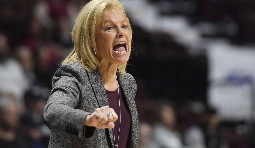 Florida State head coach Sue Semrau reacts in the first half of an NCAA college basketball game against Michigan, Sunday, Dec. 22, 2019, in Uncasville, Conn. (AP Photo/Jessica Hill)