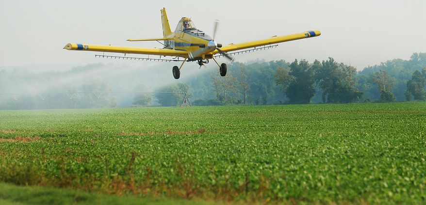 Paul Gould, owner of AgraTech, Inc. in Webbers Falls, Okla., sprays soybean fields with water using one of his crop duster airplanes, Thursday, Aug. 16, 2007. Gould, 49, says he can do his job for another 10 or 15 years, health permitting, buying time for him to find a successor to take over his business. Recruiting the next generation of crop dusting pilots has proven difficult for many mom-and-pop business owners, and some worry that lucrative careers with the airlines, better technology and genetically engineered crops are contributing to a decline in the industry. (AP Photo/Brandi Simons)