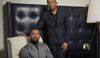 This Dec. 16, 2019 photo shows actor Michael B. Jordan, left, and civil rights attorney Bryan Stevenson posing for a portrait in New York to promote the film &amp;quot;Just Mercy.&amp;quot;  (Photo by Matt Licari/Invision/AP)