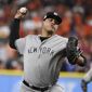 FILE - In this Oct. 20, 2017, file photo, New York Yankees relief pitcher Dellin Betances throws during the eighth inning of Game 6 of baseball&#39;s American League Championship Series against the Houston Astros in Houston. The New York Mets have reached an agreement with free-agent reliever Betances on a one-year contract with a player option for 2021. The Mets announced the deal with four-time All Star on Tuesday, Dec. 24, 2019. (AP Photo/Eric Christian Smith, File)