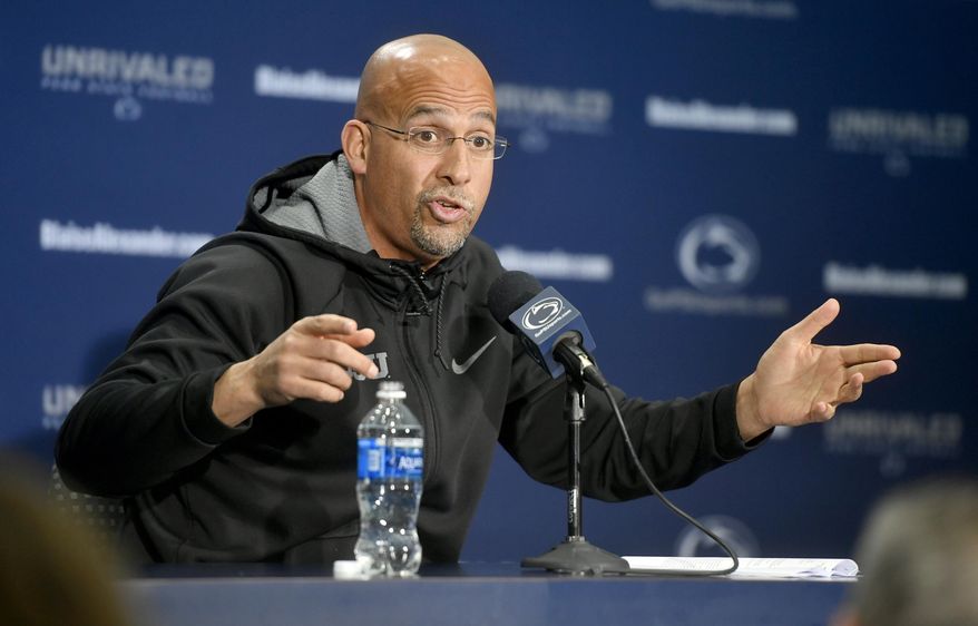 Penn State football coach James Franklin voices his frustration with critics during an NCAA college football press conference on Tuesday, Nov. 12, 2019, at Beaver Stadium in State College, Pa. The Nittany Lions lost to Minnesota 31-26 last Saturday. (Abby Drey/Centre Daily Times via AP)