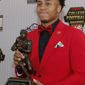 Wisconsin&#x27;s Jonathan Taylor poses with trophy after winning the Doak Walker Award for being the nation&#x27;s best running back Thursday, Dec. 12, 2019, in Atlanta. (AP Photo/John Bazemore)