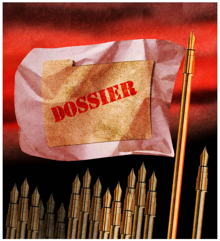 Illustration on the press campaign against the president by Alexander Hunter/The Washington Times