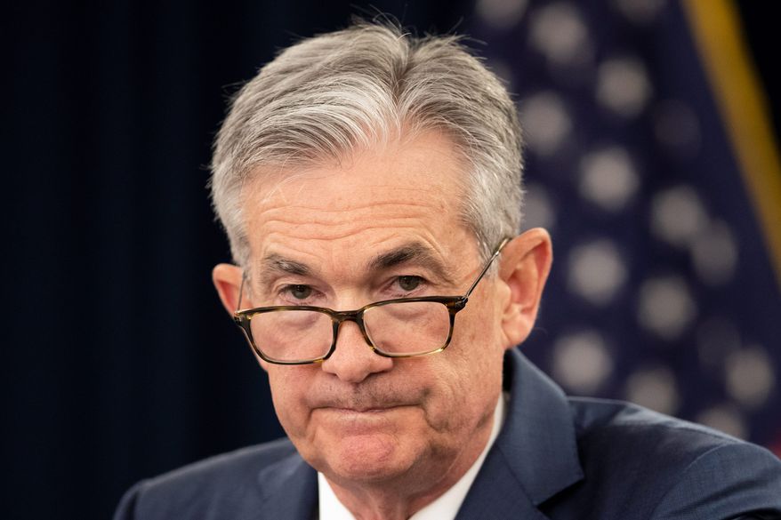FILE - In this July 31, 2019, file photo, Federal Reserve Chairman Jerome Powell speaks during a news conference following a two-day Federal Open Market Committee meeting in Washington. President Donald Trump is calling on the Federal Reserve to cut interest rates by at least a full percentage-point over a fairly short period of time, saying such a move would make the U.S. economy even better and would also greatly and quickly enhance the global economy. In two tweets Monday, Aug. 19, Trump kept up his pressure on the Fed and Powell, saying the U.S. economy was strong despite the horrendous lack of vision by Jay Powell and the Fed. (AP Photo/Manuel Balce Ceneta, File)