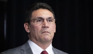 Washington Redskins head coach Ron Rivera pauses while speaking during a news conference at the team&#39;s NFL football training facility, Thursday, Jan. 2, 2020 in Ashburn, Va. (AP Photo/Alex Brandon)
