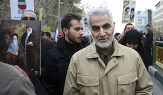 FILE - In this Thursday, Feb. 11, 2016, file photo, Qassem Soleimani, commander of Iran&#39;s Quds Force, attends an annual rally commemorating the anniversary of the 1979 Islamic revolution, in Tehran, Iran. Iraqi TV and three Iraqi officials said Friday, Jan. 3, 2020, that Gen. Qassim Soleimani, the head of Iran’s elite Quds Force, has been killed in an airstrike at Baghdad’s international airport. (AP Photo/Ebrahim Noroozi, File)