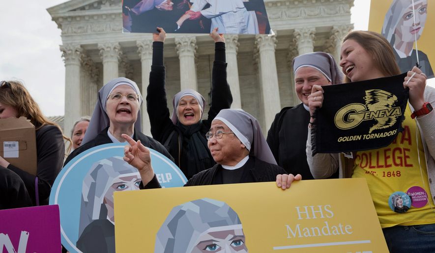 Nuns with the Little Sisters of the Poor had to fight the Obama administration over a law requiring their health care plans to provide coverage for contraceptives. (Associated Press) ** FILE **