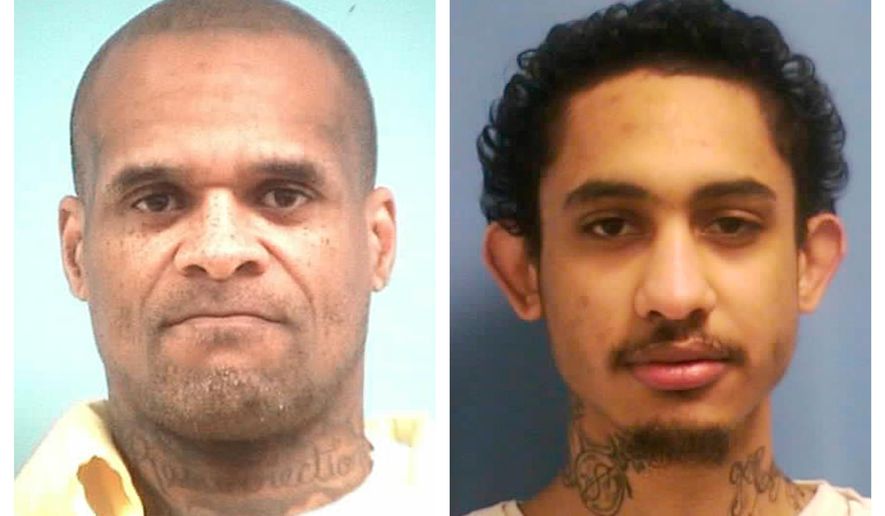 This combination of photos made available by the Mississippi Department of Corrections on Saturday, Jan. 4, 2020 shows inmates David May, 42, and Dillion Williams, 27. They were discovered missing about 1:45 a.m. Saturday from the state penitentiary at Parchman, Miss. May was convicted of aggravated assault in Harrison County. Williams was convicted of aggravated assault and burglary in Marshall County. (MDOC via AP)