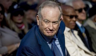 In this Nov. 11, 2019, photo, Bill O&#39;Reilly (left) arrives before President Donald Trump and first lady Melania Trump participate in a wreath laying ceremony at the New York City Veterans Day Parade at Madison Square Park in New York. (AP Photo/Andrew Harnik) **FILE**