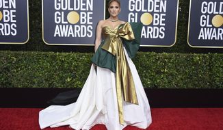 Jennifer Lopez arrives at the 77th annual Golden Globe Awards at the Beverly Hilton Hotel on Sunday, Jan. 5, 2020, in Beverly Hills, Calif. (Photo by Jordan Strauss/Invision/AP)