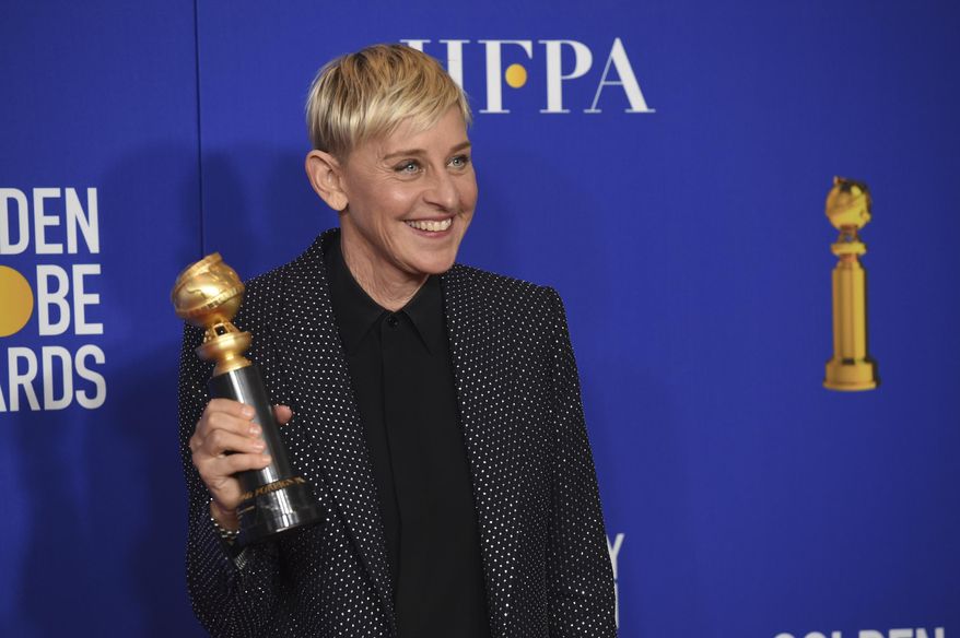 Ellen DeGeneres, winner of the Carol Burnett award, poses in the press room at the 77th annual Golden Globe Awards at the Beverly Hilton Hotel on Sunday, Jan. 5, 2020, in Beverly Hills, Calif. (AP Photo/Chris Pizzello)